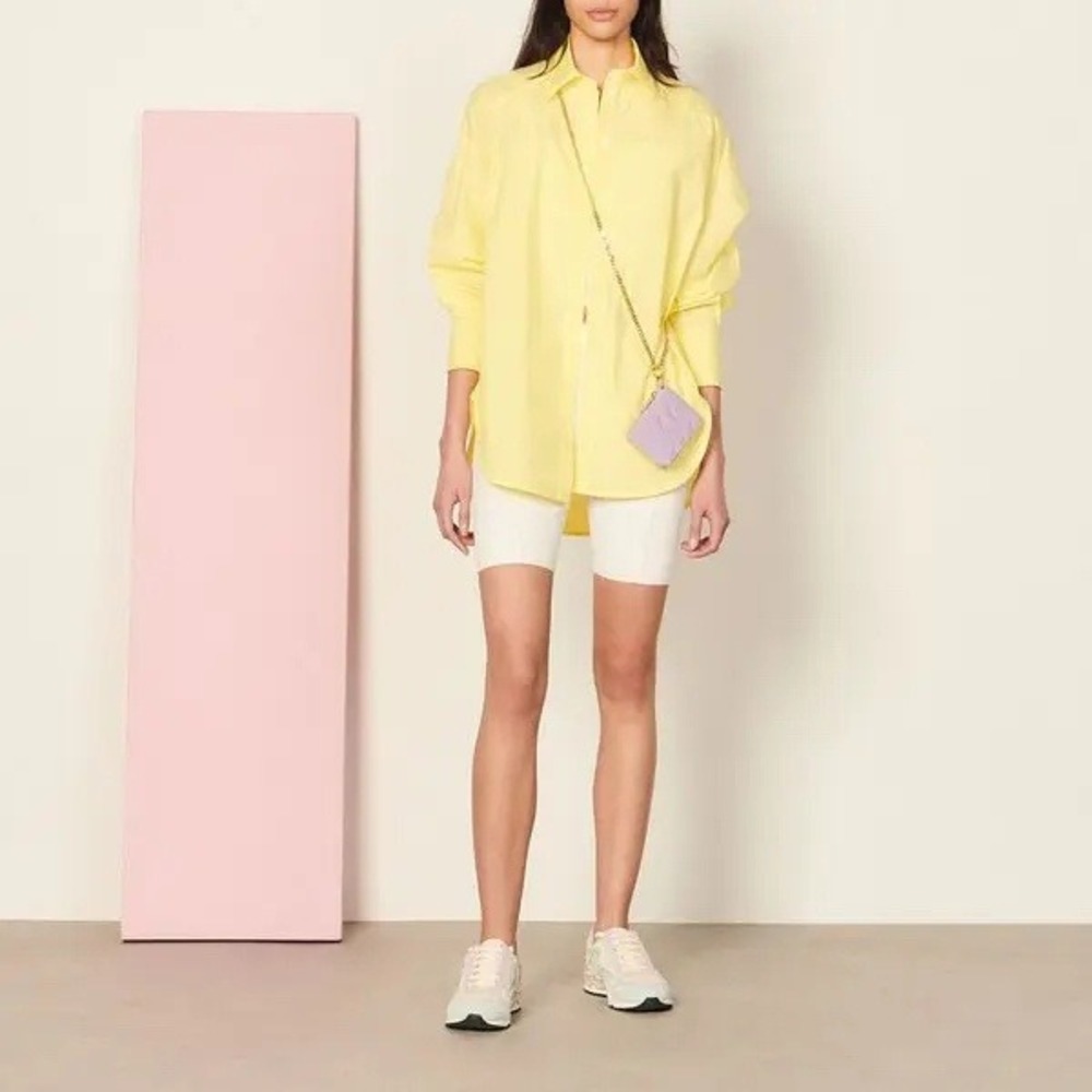 Sandro Women's Oversized Long Sleeve Button Up Shirt Yellow US 6
